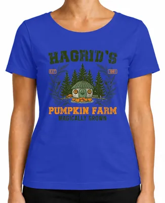 Imagen del producto de Camiseta para mujer, estilo vintage, con diseño de la granja de calabazas de Hagrid, "Harry Potter", ideal para Halloween y otoño. Color: azul. Talla: S