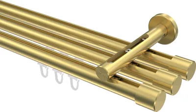 Produktbild von Interdeco Innenlaufstange / Gardinenstange mit Innenlauf Messing-Optik, Typ Siteno Santo (Kappe), 20 mm Ø 3-läufig, 520 cm