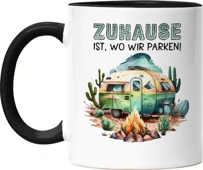 Produktbild von Zuhause ist wo wir parken Tasse Schwarz Wildcamping Camping Wohnwagen Rentner Campingplatz