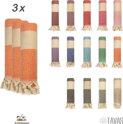 Productafbeelding van Unyqoos® TAVAS Keuken- en theedoekenset, 3 stuks, 50 x 90 cm, oranje – 100% katoen, wafel- en diamantstructuur, absorberend en sneldrogend