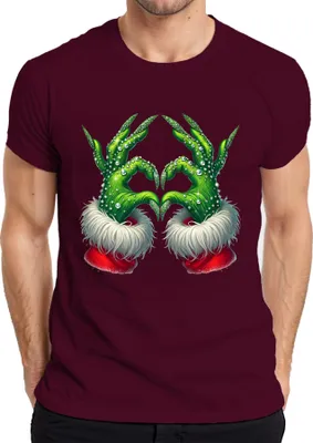 Produktbild von Grinch Hände Herz Weihnachten lustig Geschenk Glitzer Herren T-Shirt, Burgundy, XXL