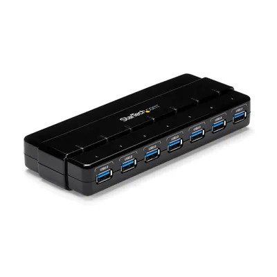 Produktbild von StarTech.com 7 Port USB 3.0 SuperSpeed Hub - 5Gbps - Schwarz, USB 3.2 Gen 1 (3.1 Gen 1) Type-B, USB 3.2 Gen 1 (3.1 Gen 1) Type-A, 5000 Mbit/s, Schwarz, Kunststoff, Gleichstrom