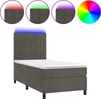 Produktbild von vidaXL Boxspringbett mit Matratze & LED Dunkelgrau 90x190 cm Samt