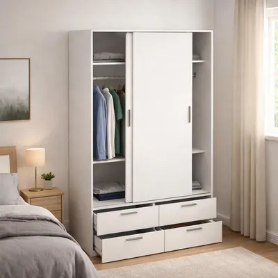 Image de Frediana - Armoire 2 Portes, 121x200h cm Blanc, 2 Étagères