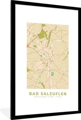 Produktbild von MuchoWow® Gerahmtes Poster Bad Salzuflen - Stadtplan - Vintage - Karte 60x90 cm - Poster mit Schwarzem Bilderrahmen Wandposter Rahmen Foto Bilder - Dekoration - Wandposter Wohnzimmer - Hochwertig