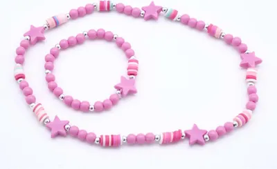 Produktbild von Set Kette + Armband Fimo Stern pink