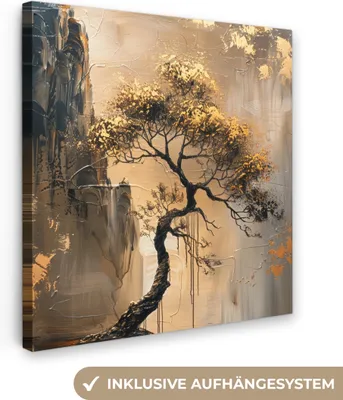 Zdjęcie produktu dla MuchoWow® - Obraz na płótnie - Drzewo - Złoty - Krajobraz - Kolor, obraz na ścianę, dekoracja ścienna obrazy do salonu, 90x90cm