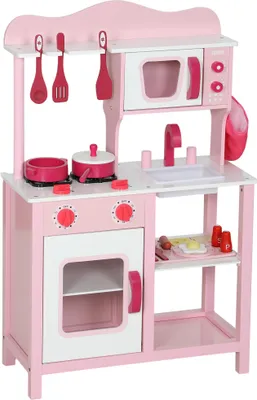 Produktbild von AIYAPLAY Kinderküche Spielküche mit Backofen, Herd, Spüle, Puppenküche mit Küchenzubehör, Soundfunktion Spielset für 3-6 Jahre Kinder, Rosa
