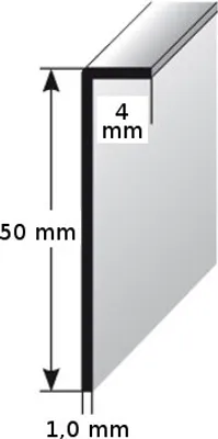Produktbild von Einklebe-Sockelleiste für Designbeläge, Höhe: 50 mm, Breite: 4 mm, Aluminium (silber eloxiert), ungebohrt, Typ: 464