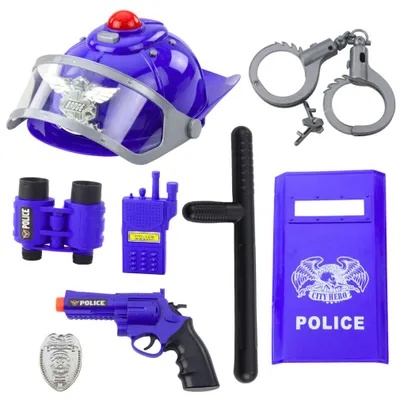 Produktbild von Lean Polizei Kit Für Kinder Helm Pistole Handschellen Zubehör 9 El.