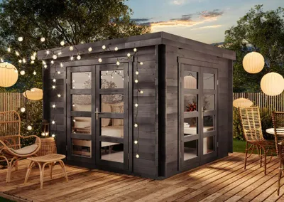 Produktbild von Alpholz Gartenhaus Paloma Beach aus Holz 298x298cm in Naturbelassen mit 28 mm Wandstärke inkl. Fußboden