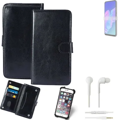Produktbild von K-S-Trade 360° Hülle kompatibel mit Huawei P40 lite E inkl. Headphones schwarz Kunstleder Case BookCase WalletCase Kunstlederederhülle Handyhülle,
