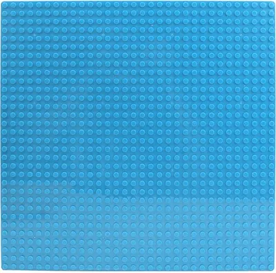 A blue building plate with a grid of studs.