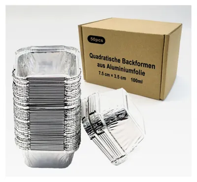 Produktbild von 50 Stück Aluschalen Grill- und Backformen aus Aluminium, quadratisch, 100 ml