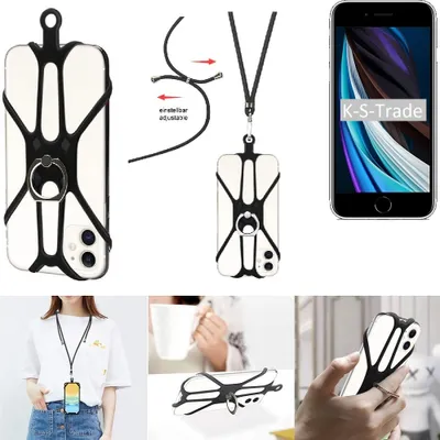 Produktbild von K-S-Trade 3in1 Handykette Handyband Handykordel Halsband Smartphone-Ring Handy-Ring kompatibel mit Apple iPhone SE 2 Fingerhalterung Handyring