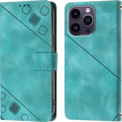 Produktbild von Hülle für iPhone 15 Pro Prägung Flip Leder Brieftasche Schutzhülle mit Ständer Grün