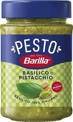 Produktbild von Barilla Pesto Basilico e Pistacchio 12x190g | Glutenfreie Italienische Pasta-Sauce mit Basilikum und Pistazien, Nudel-Soße, grünes Pesto