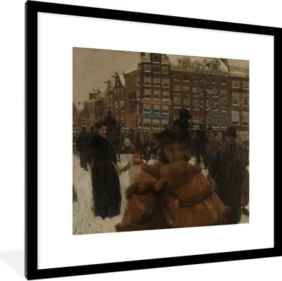Produktbild von MuchoWow® Gerahmtes Poster Die Singelbrücke in der Paleisstraat in Amsterdam - Gemälde von George Hendrik Breitner 40x40 cm - Poster mit Schwarzem Bilderrahmen Wandposter Rahmen Foto Bilder - Poster - Plakat im Rahmen