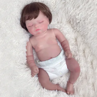 Obrázek produktu pro 45cm Rosalie plné vinylové dívčí tělo realistické měkké na dotek roztomilé reborn spící panenka ručně zakořeněné hnědé vlasy s viditelnými žilkami