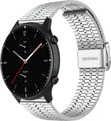 Produktbild von Strap-it Edelstahlarmband - Kompatibel mit Amazfit GTR 2 Armband Ersatzarmband Edelstahl - Verstellbarer Verschluss - Hochwertiges Material - für Smartwatch 22mm Armband Silber