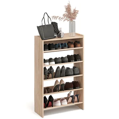 Produktbild von KOMTO Schuhregal Schmal - Schuhablage Flur mit 5 Ebenen Offener Schuhschrank Schuh Organizer Platzsparend Elexis 60 x 25 x 98 cm Sonoma Eiche