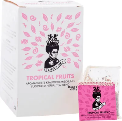 Produktbild von AFRO TEA Tropical Fruits Rooibos Tee - Premium Tee 15 Stück - 15 handgenähte Teebeutel mit Rooibos- & Früchtetee Mischung von AFRO COFFEE