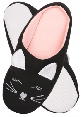 Produktbild von Hausschuhe Damen Schwarz - Katzen Hausschuhe 36-37 - bequeme Pantoffeln - Hausschuhe - warme Hausschuhe