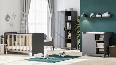 Produktbild von Babyzimmer Kinderzimmer komplett Set LEXY graphit Schrank Kommode Bett