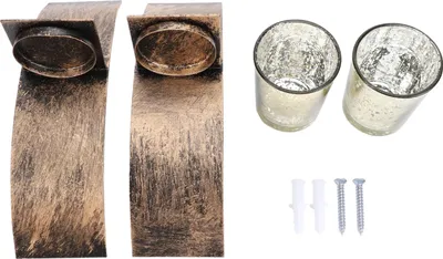 Produktbild von Rustikaler Wand-Teelichthalter aus Metall mit Kerzenbecher aus gebürstetem Gold und Bronze für den Eingangsbereich im Flur