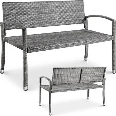 Image de Banc de jardin - Banc d'extérieur - 122 x 60 cm - Gris - Banc 2 places en polyrotan avec structure en acier