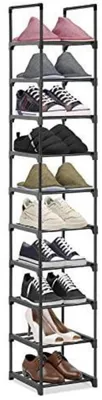 Immagine prodotto di Scaffale per scarpe in metallo, 10 ripiani, alto e stretto, dimensioni 28 x 30,5 x 175 cm, colore nero