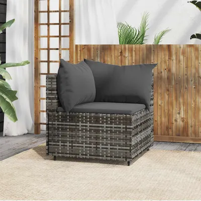 Produktbild von vidaXL Garten-Ecksofa mit Kissen Grau Poly Rattan
