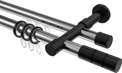 Produktbild von Interdeco Rundrohr-Innenlaufstange / Gardinenstange (Kombination) Chrom / Schwarz, Typ Prestige Elanto (Rillenzylinder), 20 mm Ø 2-läufig, 200 cm