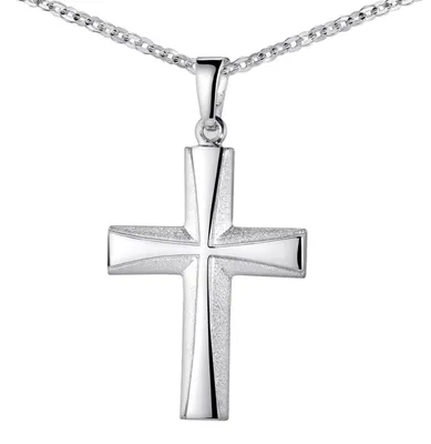 Produktbild von MATERIA Kreuz Anhänger Herren Damen 925 Sterling Silber Kettenanhänger rhodiniert mattiert in Geschenk-Box KA-22-Silber