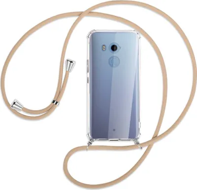 Produktbild von Handykette Backcover-Schutzhülle mit Band (Metall silberfarben) für HTC U11 Plus - beige
