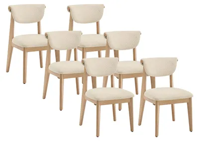 Produktbild von 6er-Set Stühle aus Bouclé-Stoff und Hevea-Holz - Cremefarben GABIEL