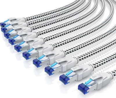 Zdjęcie produktu dla Kabel Primewire 10x LAN, CAT.8, RJ-45 (Ethernet) (100 cm), kabel krosowy CAT 8, powłoka bawełniana, kabel sieciowy 40 Gbit/s - 1m