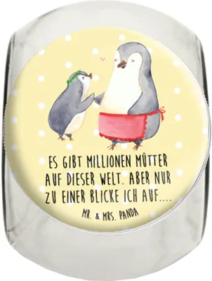 Produktbild von Mr. & Mrs. Panda keksglas Pinguin mit Kind XL 2000ml - Gelb Pastell - Geschenk, Mutter, Bruder, gewürzglas, Kaffeedose, Vorbild Mama, Vorratsbehälter, Muttertag, Mom