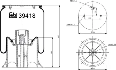 Produktbild von FEBI BILSTEIN Luftfederbalg 39418 400mm 192mm 259mm 260mm