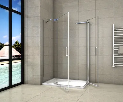 Produktbild von Eckeinstieg dusche 100(Linke Tür)x80(Rechte Tür)xH.195cm eckdusche Duschkabine 8mm NANO ESG Glas Scharniertür Duschabtrennung