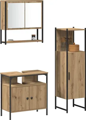 Produktbild von vidaXL Badezimmermöbel-Set mit Regal mit Tür 3 pcs Braun Holzwerkstoff