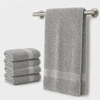 Produktbild von Komfortec 4er Handtücher 50x100 cm Set aus 100% Baumwolle, 470g/m², Frottee, Weich, Silber