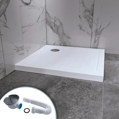 Produktbild von i-flair Duschwanne 100x100 cm aus Sanitäracryl inkl. Ablaufgarnitur - Weiß
