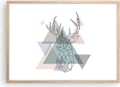 Produktbild von Gerahmtes Poster - Rahmen in heller Eiche - Hirsch Abstraktion - 70x50 cm - Wand Bild - Wanddeko - Wandbilder - Wandposter - Bilderrahmen - Bilder - Kunstdruck - Wandbild - P2NAA70x50-3909
