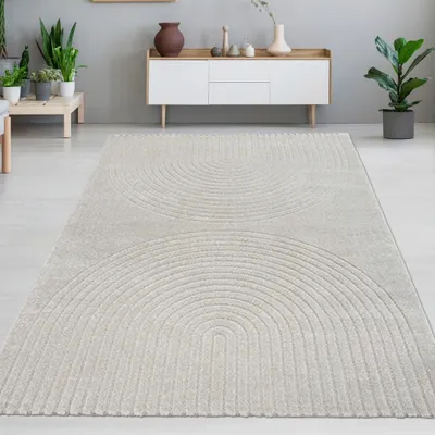 Produktbild von Teppich Wohnzimmer Schlafzimmerteppich mit elegantem Bogenmuster modern in Grau Größe - 160 x 220 cm