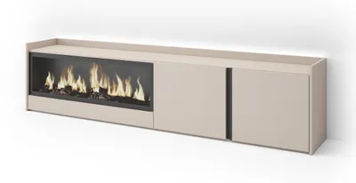 Image de Meuble tv effet bois beige 212x35x50cm cheminée effet feu XXL