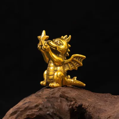 Messing-Drakenfigur mit Stern, Miniatur, 3,2 cm, gold