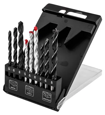 Obrázok produktu pre Sada vrtákov na kov, drevo a tehly, 5, 6, 8 mm – 9-dielna
