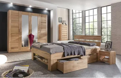 Produktbild von Moderner Kleiderschrank Tollow 4 trg. Kernbuche massiv mit Spiegel NEU