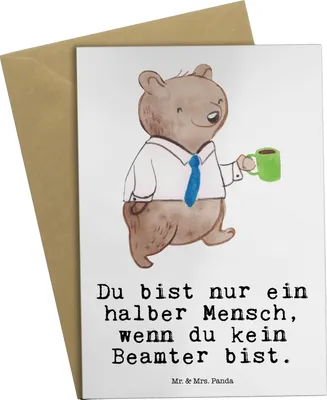 Produktbild von Mr. & Mrs. Panda Klappkarte Beamter Herz - Weiß - Geschenk, vatertagskarte, Öffentlicher Dienst, Studium, einladungskarten, Beamtentum, Grußkarten, hochzeitskarten